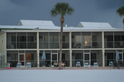 Our condo is the one with the light on